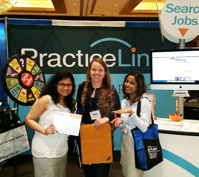 The PracticeLink booth at a physician specialty conference.
