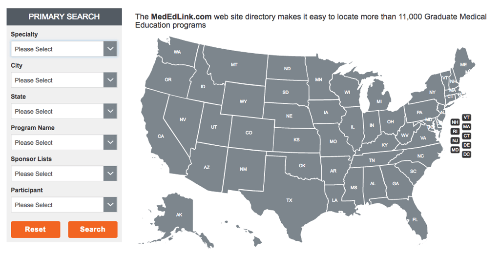 Click on the map for residency program results